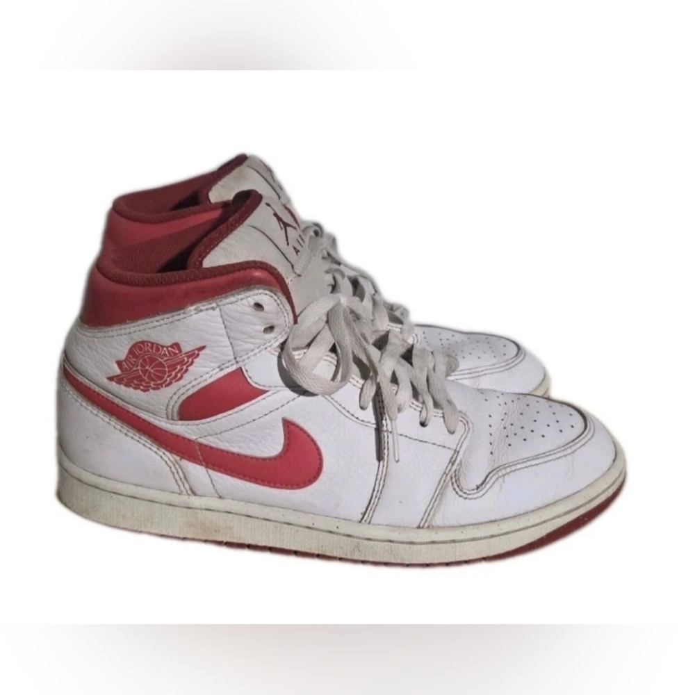 Nike Air Jordan 1 Mid SE White Dune Red Leather 9.5 Men's